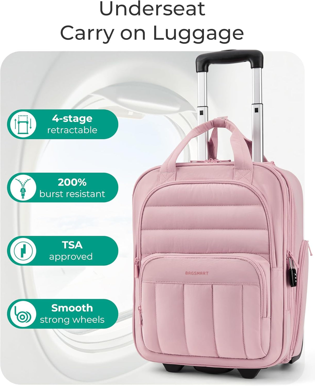 Small Underseat Carry on Luggage with Wheels, 16 inch Small Under Seat Luggage, Lightweight Travel Suitcase for Women, Brown