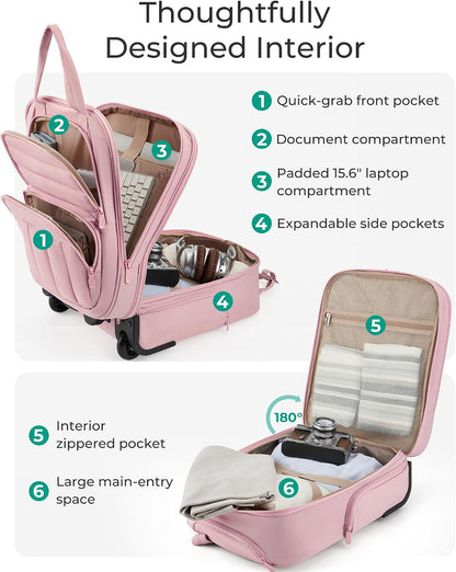 Small Underseat Carry on Luggage with Wheels, 16 inch Small Under Seat Luggage, Lightweight Travel Suitcase for Women, Brown