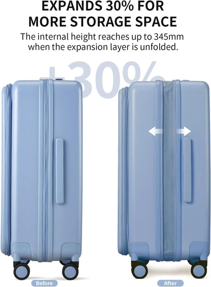 Expandable Top Opening Carry On Luggage Airline Approved, 20 Inch Lightweight Hardside Carry On Suitcase with Spinner Wheels, Travel Luggage with Laptop Compartment for Women Men, Coconut White