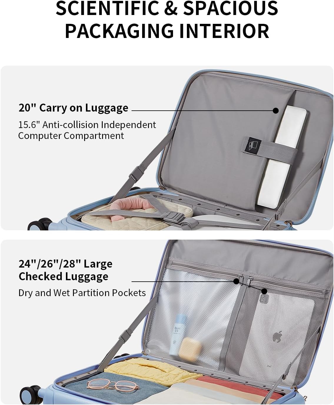 Expandable Top Opening Carry On Luggage Airline Approved, 20 Inch Lightweight Hardside Carry On Suitcase with Spinner Wheels, Travel Luggage with Laptop Compartment for Women Men, Coconut White