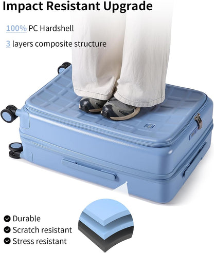 Expandable Top Opening Carry On Luggage Airline Approved, 20 Inch Lightweight Hardside Carry On Suitcase with Spinner Wheels, Travel Luggage with Laptop Compartment for Women Men, Coconut White