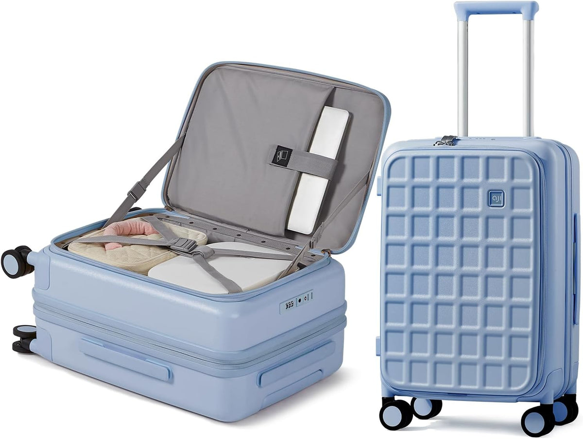 Expandable Top Opening Carry On Luggage Airline Approved, 20 Inch Lightweight Hardside Carry On Suitcase with Spinner Wheels, Travel Luggage with Laptop Compartment for Women Men, Coconut White