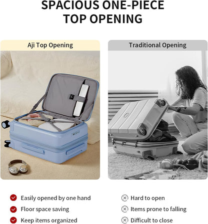 Expandable Top Opening Carry On Luggage Airline Approved, 20 Inch Lightweight Hardside Carry On Suitcase with Spinner Wheels, Travel Luggage with Laptop Compartment for Women Men, Coconut White