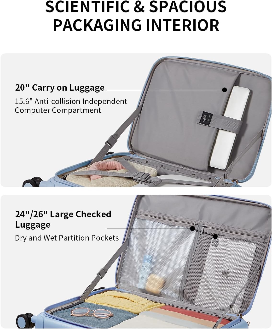 Expandable Top Opening Carry On Luggage Airline Approved, 20 Inch Lightweight Hardside Carry On Suitcase with Spinner Wheels, Travel Luggage with Laptop Compartment for Women Men, Coconut White