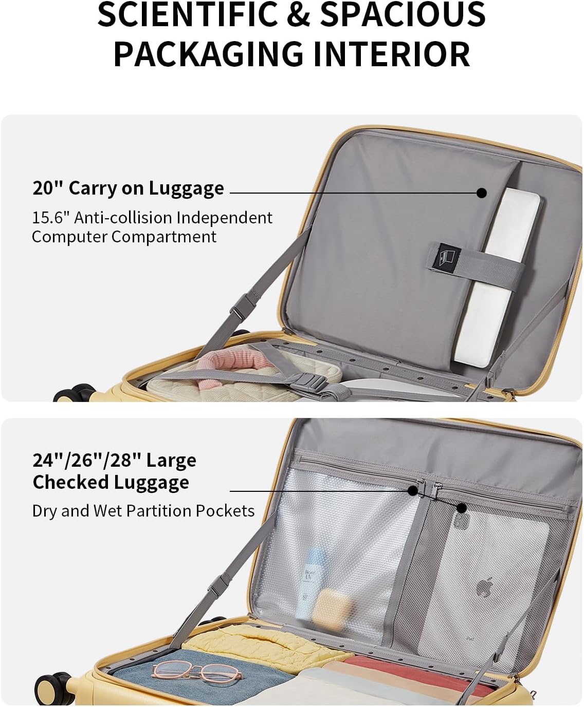 Expandable Top Opening Carry On Luggage Airline Approved, 20 Inch Lightweight Hardside Carry On Suitcase with Spinner Wheels, Travel Luggage with Laptop Compartment for Women Men, Coconut White