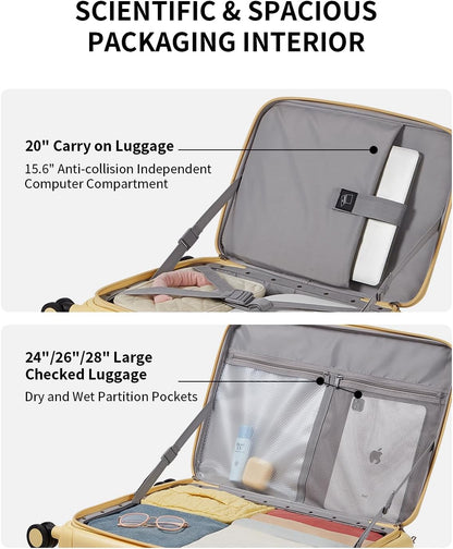 Expandable Top Opening Carry On Luggage Airline Approved, 20 Inch Lightweight Hardside Carry On Suitcase with Spinner Wheels, Travel Luggage with Laptop Compartment for Women Men, Coconut White