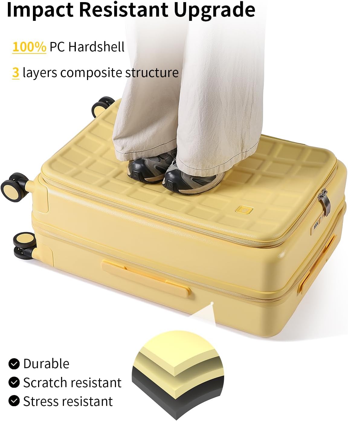 Expandable Top Opening Carry On Luggage Airline Approved, 20 Inch Lightweight Hardside Carry On Suitcase with Spinner Wheels, Travel Luggage with Laptop Compartment for Women Men, Coconut White