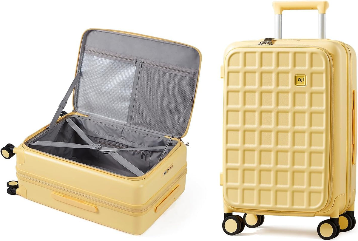 Expandable Top Opening Carry On Luggage Airline Approved, 20 Inch Lightweight Hardside Carry On Suitcase with Spinner Wheels, Travel Luggage with Laptop Compartment for Women Men, Coconut White