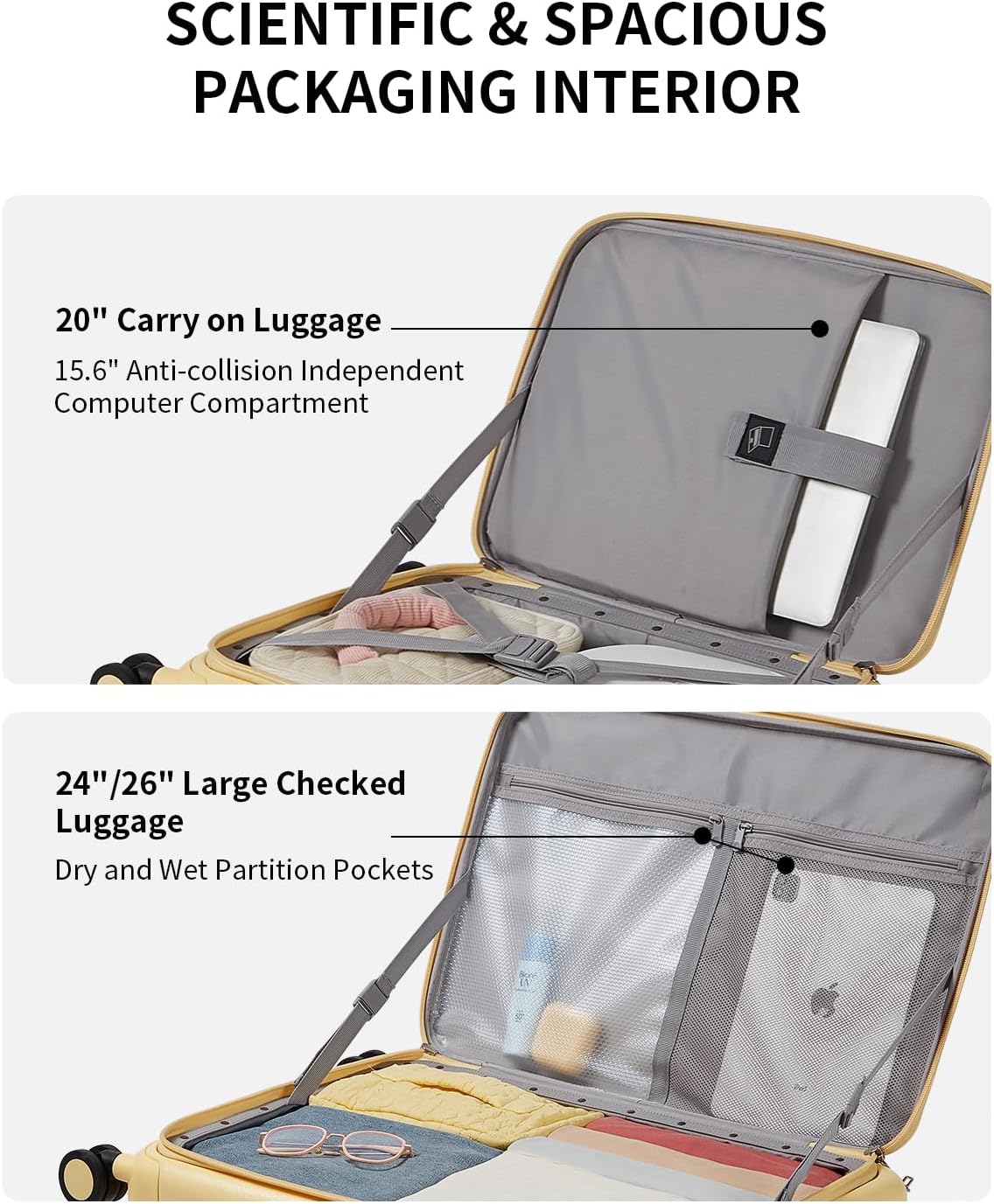 Expandable Top Opening Carry On Luggage Airline Approved, 20 Inch Lightweight Hardside Carry On Suitcase with Spinner Wheels, Travel Luggage with Laptop Compartment for Women Men, Coconut White