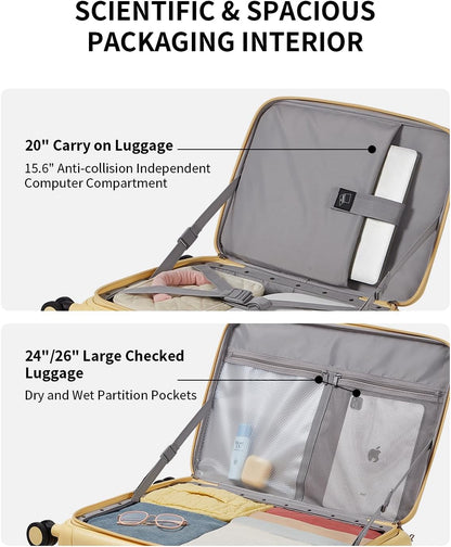 Expandable Top Opening Carry On Luggage Airline Approved, 20 Inch Lightweight Hardside Carry On Suitcase with Spinner Wheels, Travel Luggage with Laptop Compartment for Women Men, Coconut White