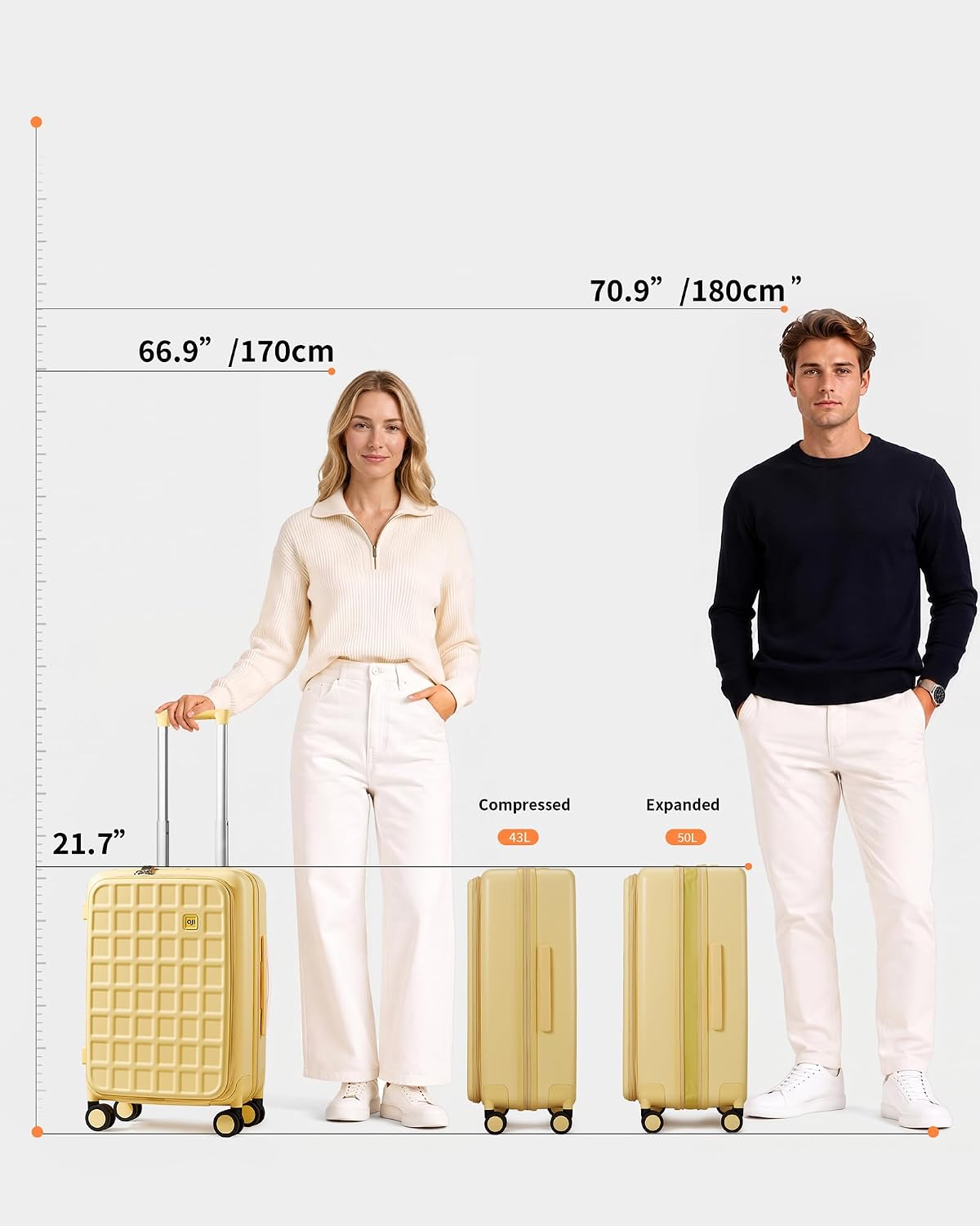 Expandable Top Opening Carry On Luggage Airline Approved, 20 Inch Lightweight Hardside Carry On Suitcase with Spinner Wheels, Travel Luggage with Laptop Compartment for Women Men, Coconut White