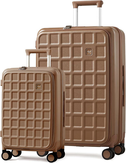 Expandable Top Opening Carry On Luggage Airline Approved, 20 Inch Lightweight Hardside Carry On Suitcase with Spinner Wheels, Travel Luggage with Laptop Compartment for Women Men, Coconut White