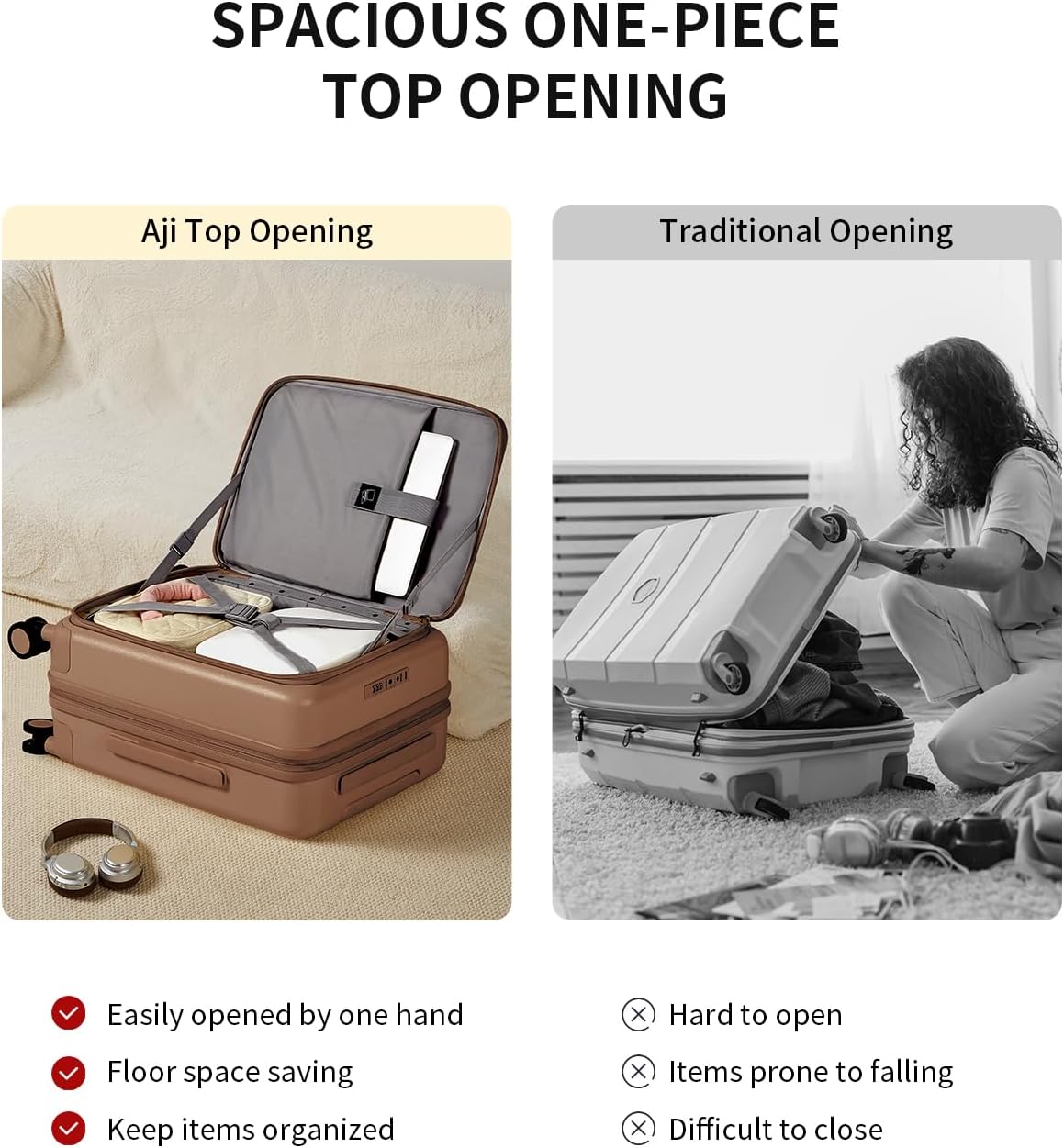 Expandable Top Opening Carry On Luggage Airline Approved, 20 Inch Lightweight Hardside Carry On Suitcase with Spinner Wheels, Travel Luggage with Laptop Compartment for Women Men, Coconut White