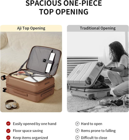 Expandable Top Opening Carry On Luggage Airline Approved, 20 Inch Lightweight Hardside Carry On Suitcase with Spinner Wheels, Travel Luggage with Laptop Compartment for Women Men, Coconut White