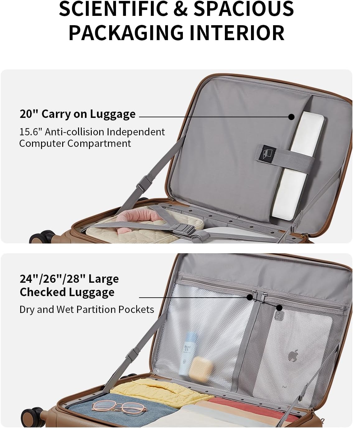 Expandable Top Opening Carry On Luggage Airline Approved, 20 Inch Lightweight Hardside Carry On Suitcase with Spinner Wheels, Travel Luggage with Laptop Compartment for Women Men, Coconut White