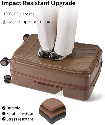 Expandable Top Opening Carry On Luggage Airline Approved, 20 Inch Lightweight Hardside Carry On Suitcase with Spinner Wheels, Travel Luggage with Laptop Compartment for Women Men, Coconut White
