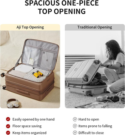 Expandable Top Opening Carry On Luggage Airline Approved, 20 Inch Lightweight Hardside Carry On Suitcase with Spinner Wheels, Travel Luggage with Laptop Compartment for Women Men, Coconut White