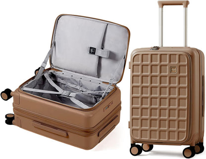 Expandable Top Opening Carry On Luggage Airline Approved, 20 Inch Lightweight Hardside Carry On Suitcase with Spinner Wheels, Travel Luggage with Laptop Compartment for Women Men, Coconut White