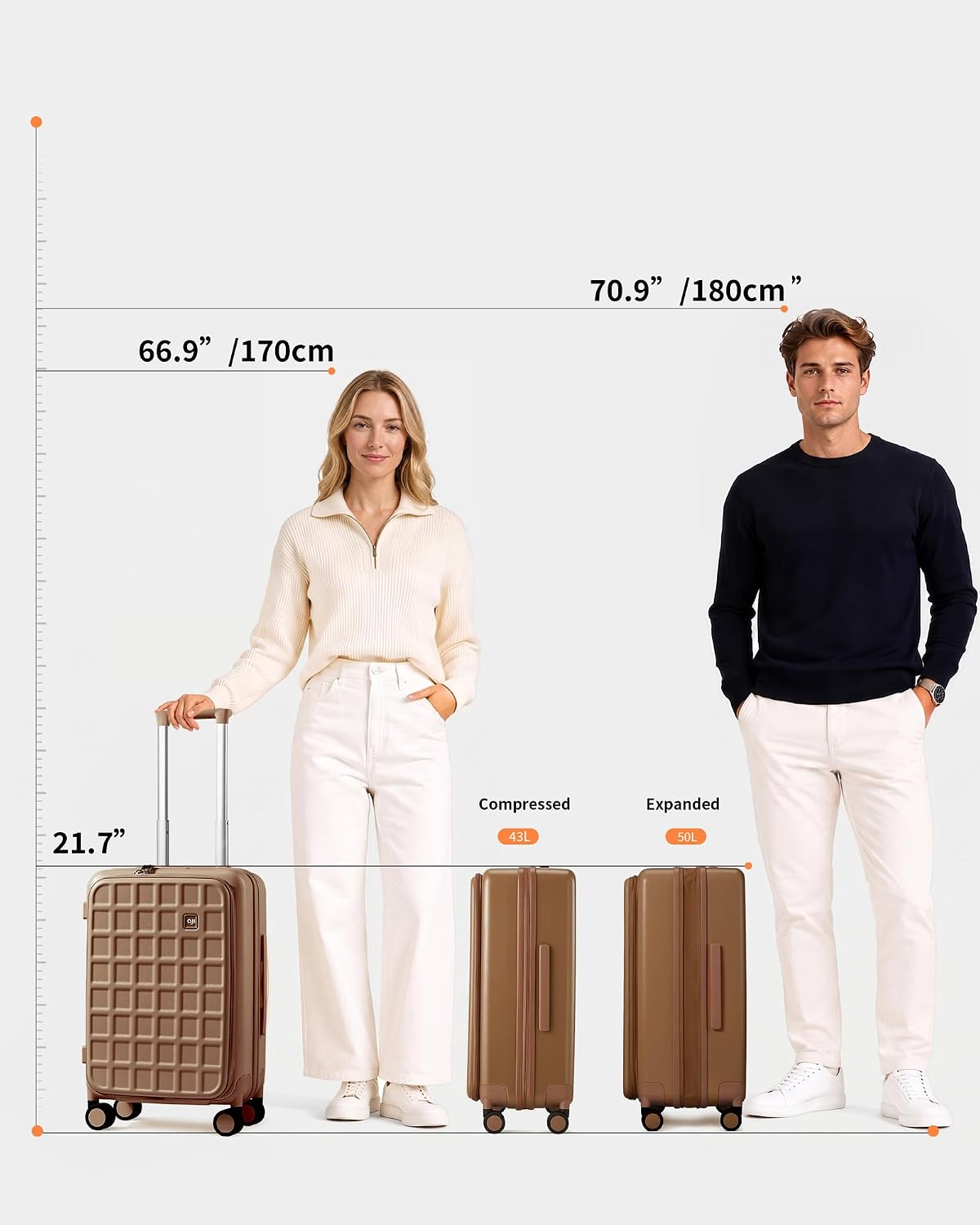 Expandable Top Opening Carry On Luggage Airline Approved, 20 Inch Lightweight Hardside Carry On Suitcase with Spinner Wheels, Travel Luggage with Laptop Compartment for Women Men, Coconut White