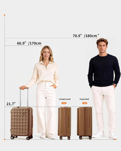 Expandable Top Opening Carry On Luggage Airline Approved, 20 Inch Lightweight Hardside Carry On Suitcase with Spinner Wheels, Travel Luggage with Laptop Compartment for Women Men, Coconut White