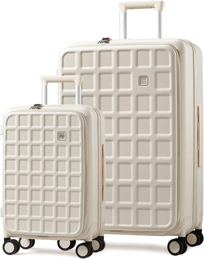 Expandable Top Opening Carry On Luggage Airline Approved, 20 Inch Lightweight Hardside Carry On Suitcase with Spinner Wheels, Travel Luggage with Laptop Compartment for Women Men, Coconut White