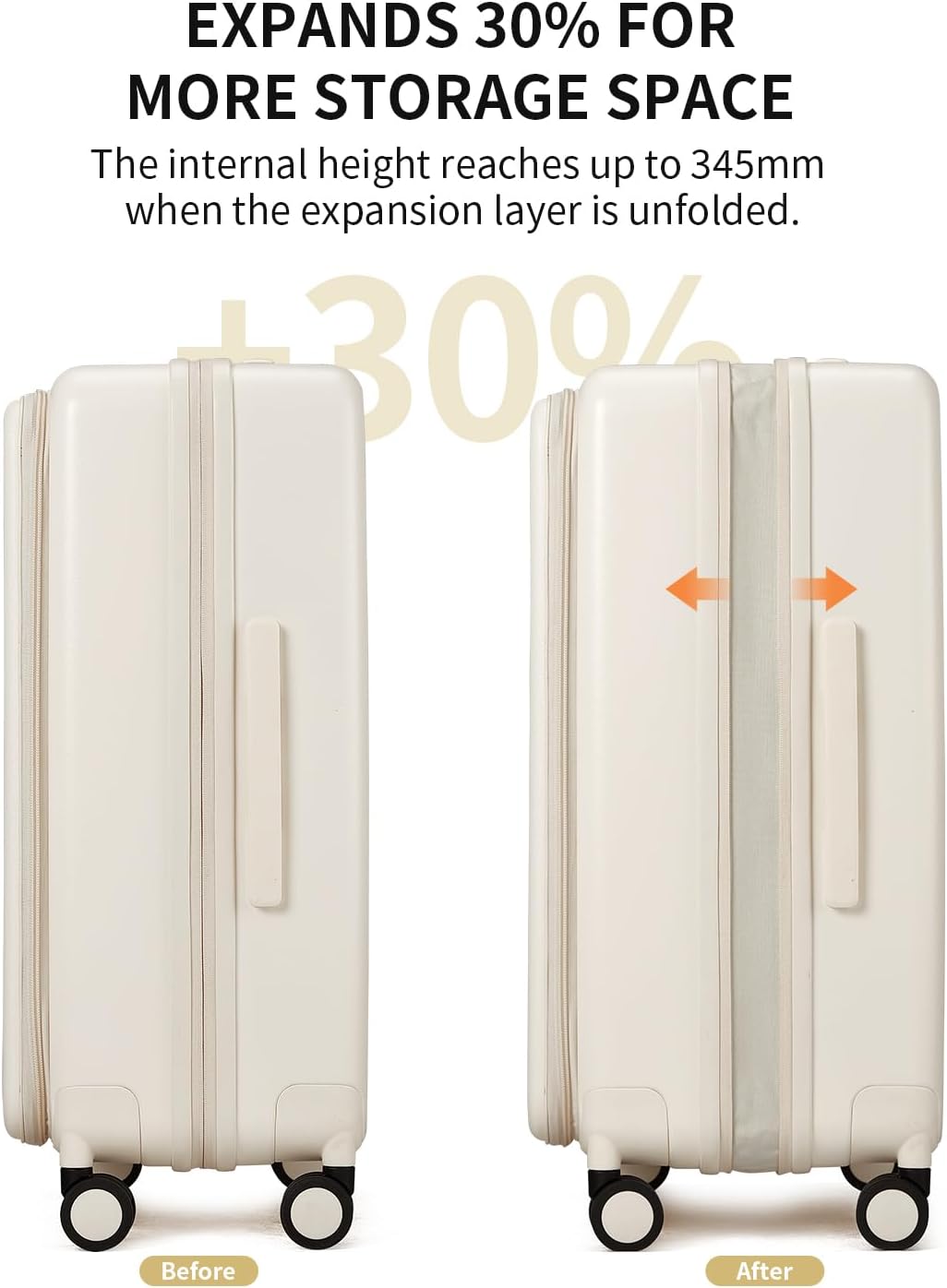 Expandable Top Opening Carry On Luggage Airline Approved, 20 Inch Lightweight Hardside Carry On Suitcase with Spinner Wheels, Travel Luggage with Laptop Compartment for Women Men, Coconut White