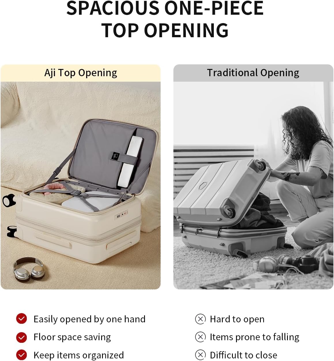 Expandable Top Opening Carry On Luggage Airline Approved, 20 Inch Lightweight Hardside Carry On Suitcase with Spinner Wheels, Travel Luggage with Laptop Compartment for Women Men, Coconut White