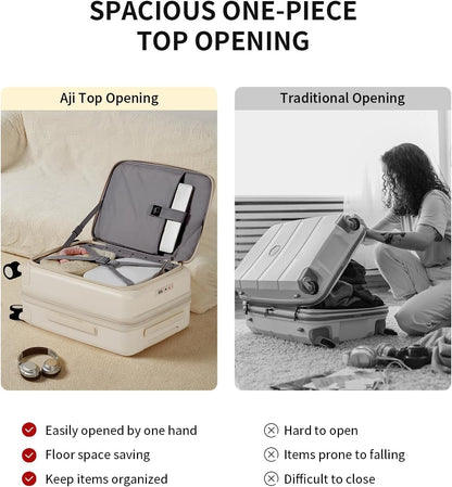 Expandable Top Opening Carry On Luggage Airline Approved, 20 Inch Lightweight Hardside Carry On Suitcase with Spinner Wheels, Travel Luggage with Laptop Compartment for Women Men, Coconut White