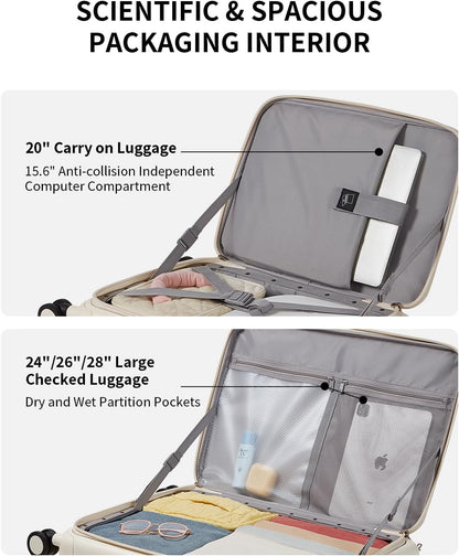 Expandable Top Opening Carry On Luggage Airline Approved, 20 Inch Lightweight Hardside Carry On Suitcase with Spinner Wheels, Travel Luggage with Laptop Compartment for Women Men, Coconut White