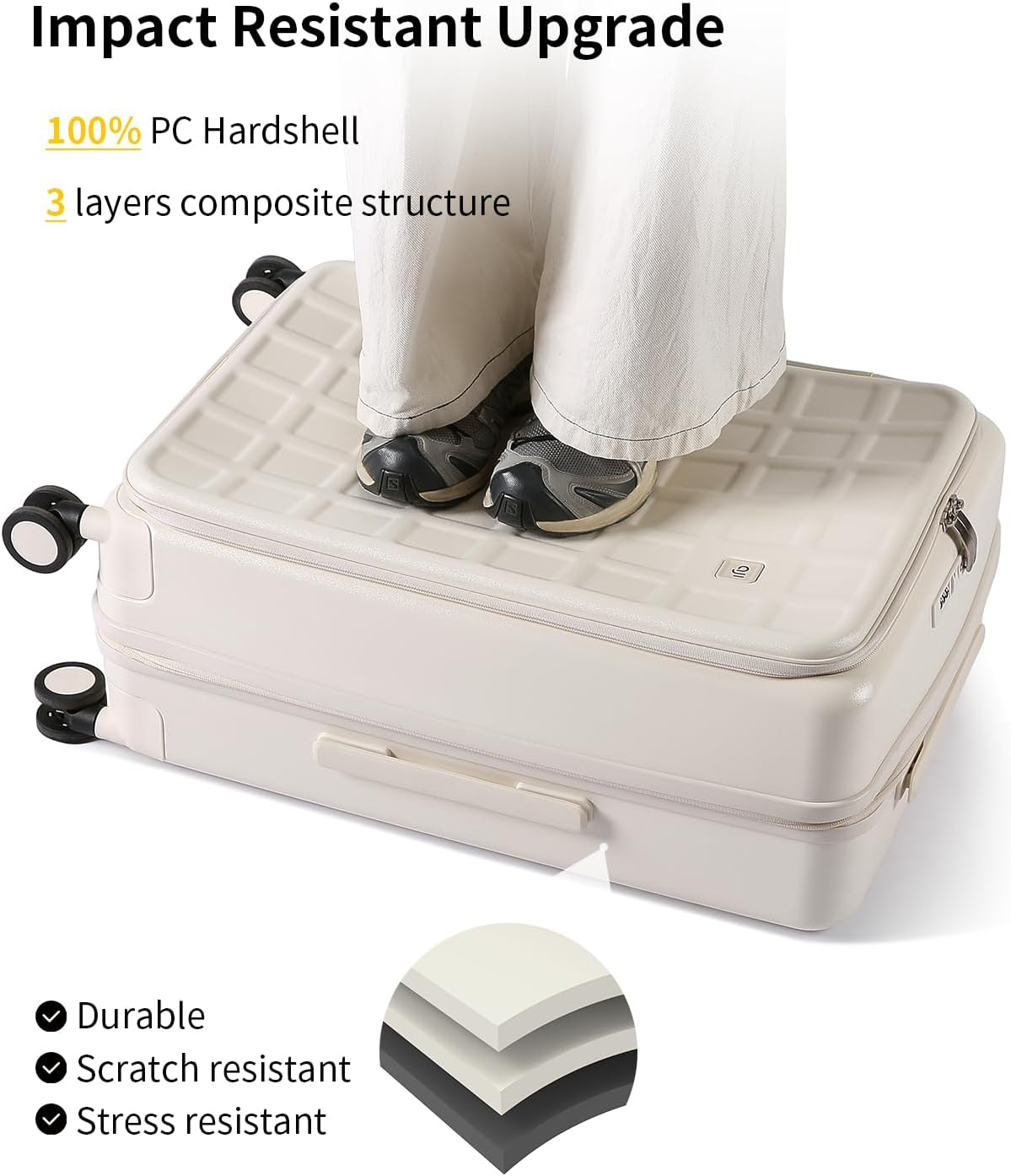 Expandable Top Opening Carry On Luggage Airline Approved, 20 Inch Lightweight Hardside Carry On Suitcase with Spinner Wheels, Travel Luggage with Laptop Compartment for Women Men, Coconut White