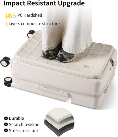 Expandable Top Opening Carry On Luggage Airline Approved, 20 Inch Lightweight Hardside Carry On Suitcase with Spinner Wheels, Travel Luggage with Laptop Compartment for Women Men, Coconut White