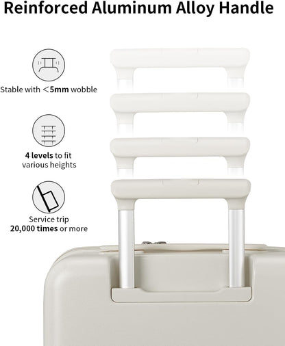 Expandable Top Opening Carry On Luggage Airline Approved, 20 Inch Lightweight Hardside Carry On Suitcase with Spinner Wheels, Travel Luggage with Laptop Compartment for Women Men, Coconut White