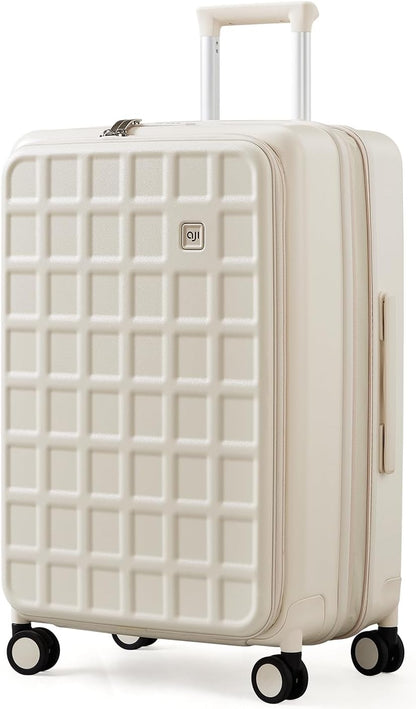 Expandable Top Opening Carry On Luggage Airline Approved, 20 Inch Lightweight Hardside Carry On Suitcase with Spinner Wheels, Travel Luggage with Laptop Compartment for Women Men, Coconut White