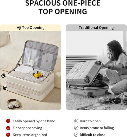 Expandable Top Opening Carry On Luggage Airline Approved, 20 Inch Lightweight Hardside Carry On Suitcase with Spinner Wheels, Travel Luggage with Laptop Compartment for Women Men, Coconut White