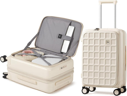 Expandable Top Opening Carry On Luggage Airline Approved, 20 Inch Lightweight Hardside Carry On Suitcase with Spinner Wheels, Travel Luggage with Laptop Compartment for Women Men, Coconut White