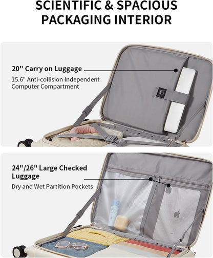 Expandable Top Opening Carry On Luggage Airline Approved, 20 Inch Lightweight Hardside Carry On Suitcase with Spinner Wheels, Travel Luggage with Laptop Compartment for Women Men, Coconut White