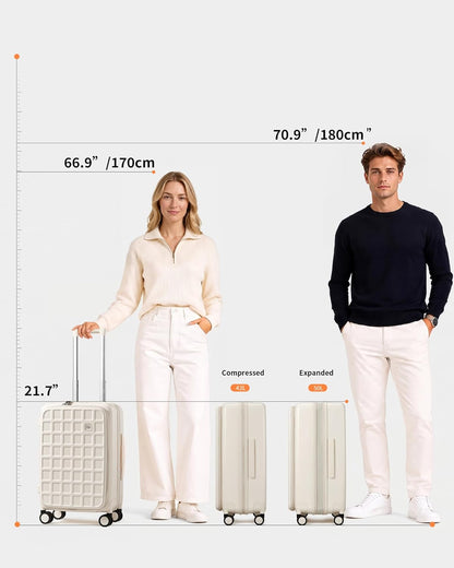 Expandable Top Opening Carry On Luggage Airline Approved, 20 Inch Lightweight Hardside Carry On Suitcase with Spinner Wheels, Travel Luggage with Laptop Compartment for Women Men, Coconut White