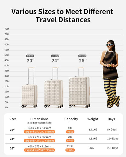 Expandable Top Opening Carry On Luggage Airline Approved, 20 Inch Lightweight Hardside Carry On Suitcase with Spinner Wheels, Travel Luggage with Laptop Compartment for Women Men, Coconut White