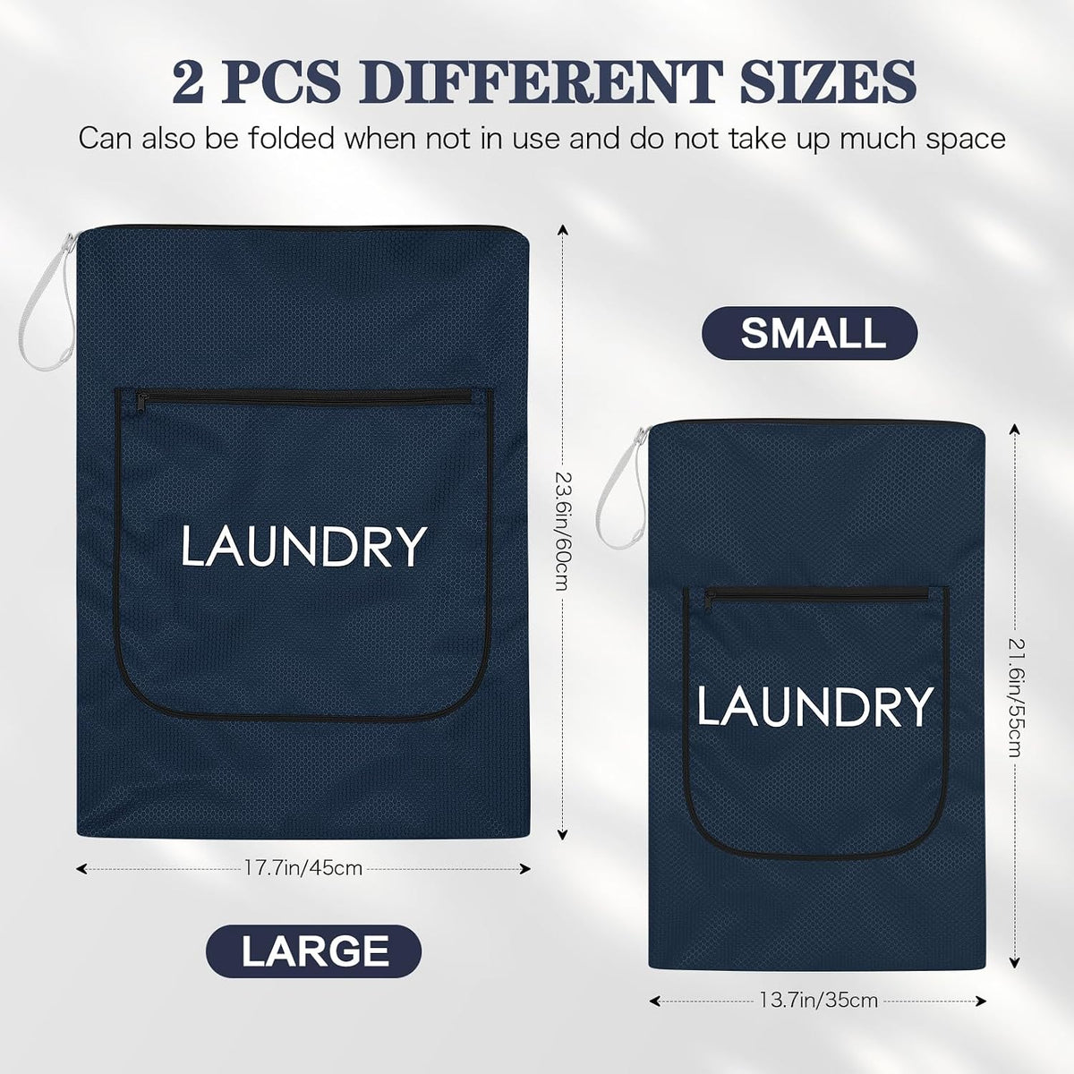 2 Pack Laundry Bags - Foldable Travel Dirty Clothes Organizer with Zipper, Washable Wet Dry Bag for Gym, Swimming, Yoga, and Workout Bathing Suits (Green, Small+ Large)