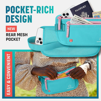 Money Belt for Travel Hidden Under Clothes – RFID Blocking Passport Holder & Slim Waist Wallet Pouch for Women & Men, Anti-Theft Travel Accessories