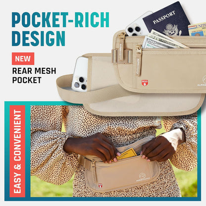 Money Belt for Travel Hidden Under Clothes – RFID Blocking Passport Holder & Slim Waist Wallet Pouch for Women & Men, Anti-Theft Travel Accessories