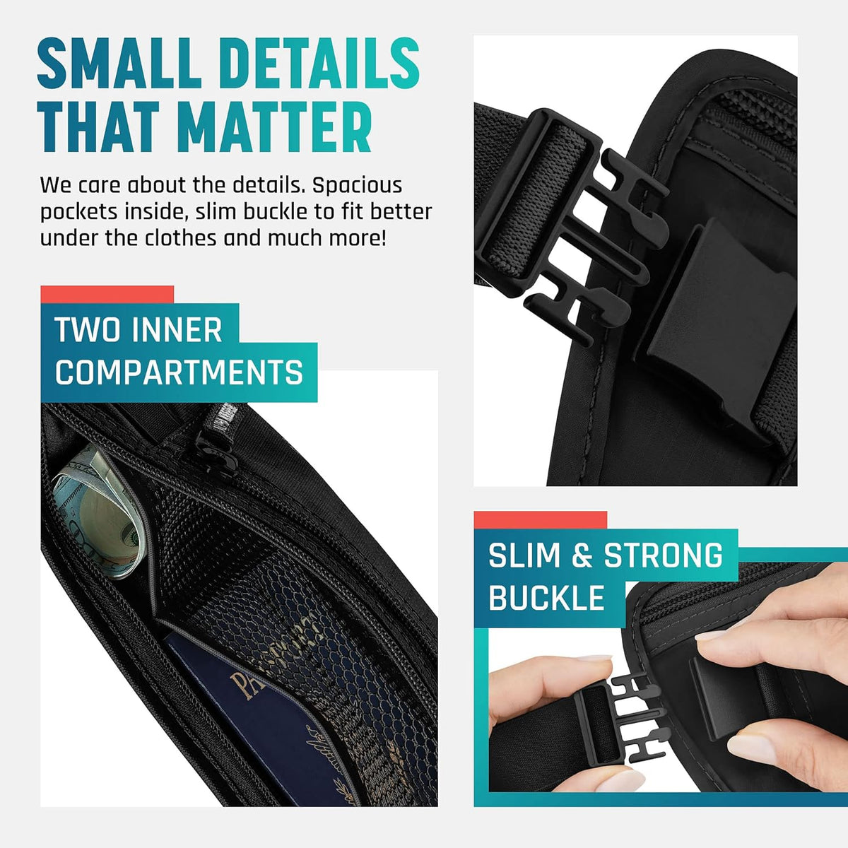Money Belt for Travel Hidden Under Clothes – RFID Blocking Passport Holder & Slim Waist Wallet Pouch for Women & Men, Anti-Theft Travel Accessories