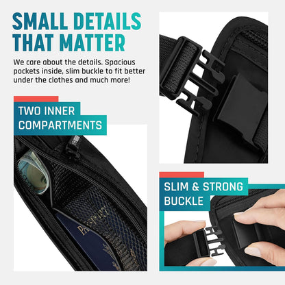 Money Belt for Travel Hidden Under Clothes – RFID Blocking Passport Holder & Slim Waist Wallet Pouch for Women & Men, Anti-Theft Travel Accessories