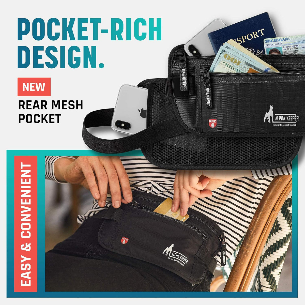 Money Belt for Travel Hidden Under Clothes – RFID Blocking Passport Holder & Slim Waist Wallet Pouch for Women & Men, Anti-Theft Travel Accessories