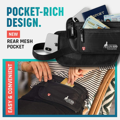 Money Belt for Travel Hidden Under Clothes – RFID Blocking Passport Holder & Slim Waist Wallet Pouch for Women & Men, Anti-Theft Travel Accessories