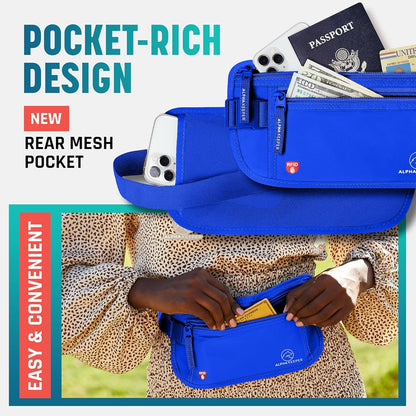 Money Belt for Travel Hidden Under Clothes – RFID Blocking Passport Holder & Slim Waist Wallet Pouch for Women & Men, Anti-Theft Travel Accessories