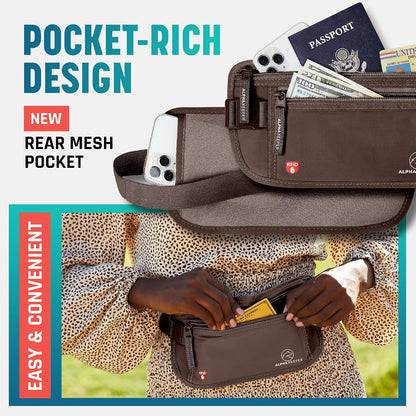 Money Belt for Travel Hidden Under Clothes – RFID Blocking Passport Holder & Slim Waist Wallet Pouch for Women & Men, Anti-Theft Travel Accessories