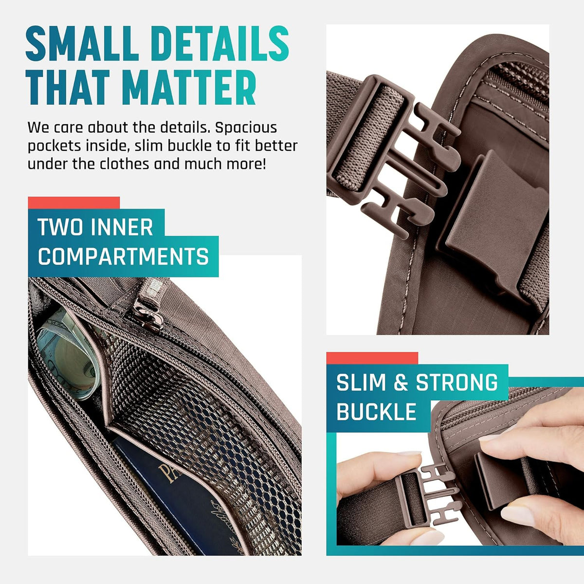 Money Belt for Travel Hidden Under Clothes – RFID Blocking Passport Holder & Slim Waist Wallet Pouch for Women & Men, Anti-Theft Travel Accessories