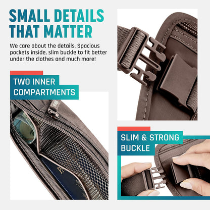 Money Belt for Travel Hidden Under Clothes – RFID Blocking Passport Holder & Slim Waist Wallet Pouch for Women & Men, Anti-Theft Travel Accessories