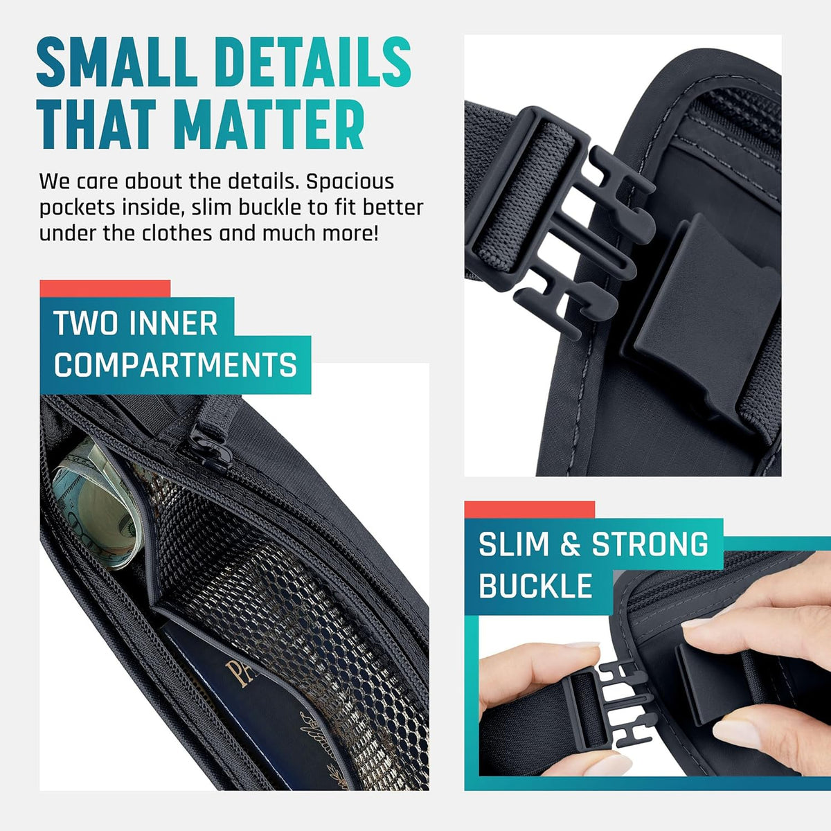 Money Belt for Travel Hidden Under Clothes – RFID Blocking Passport Holder & Slim Waist Wallet Pouch for Women & Men, Anti-Theft Travel Accessories